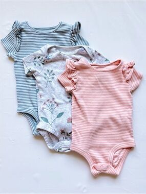 Little Planet Organic 3-Pack Girls Peach, Gray & Teal Short-Sleeve Bodysuits